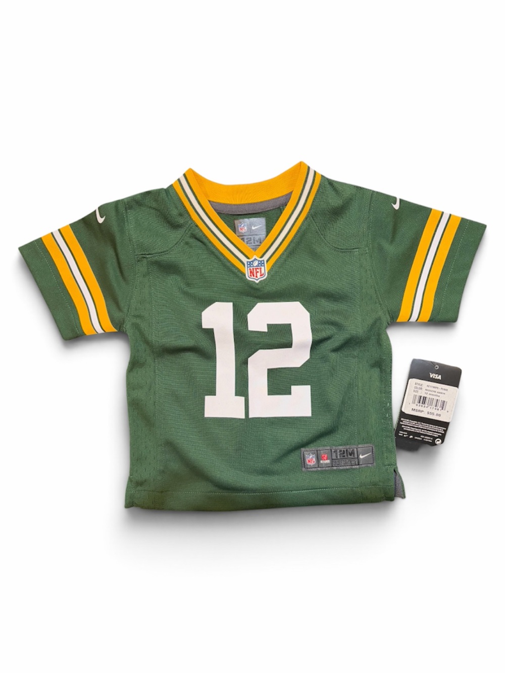 Nike Green & Yellow Kids Football Jersey with White #12